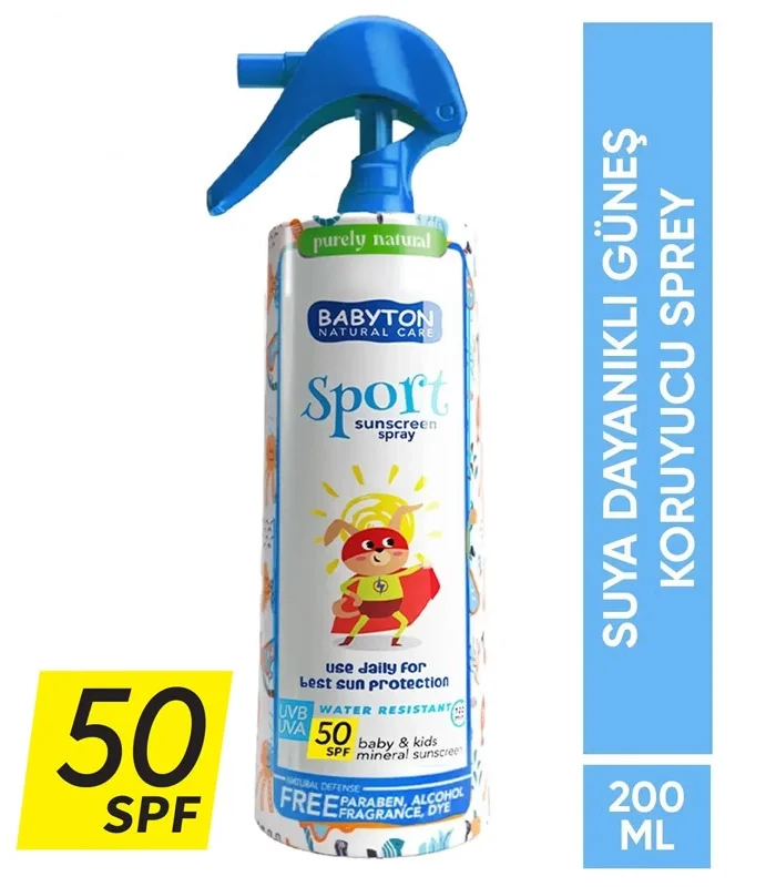 Babyton bebek Ve Çocuklar İçin Suya Dayanıklı Güneş Koruyucu Sprey 200 Ml 50 Spf