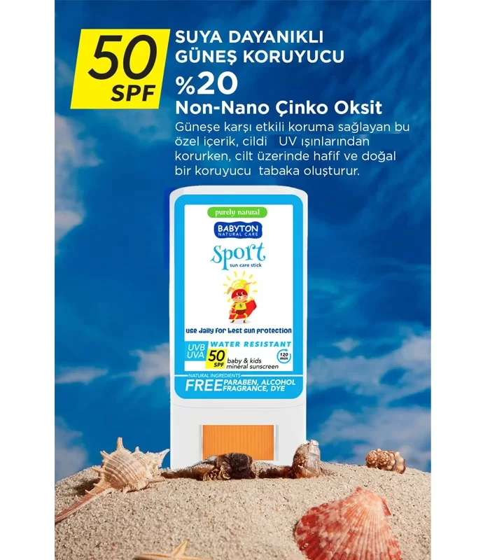 Babyton bebek Ve Çocuklar İçin Suya Dayanıklı Güneş Koruyucu Stick 20 Gr 50 Spf
