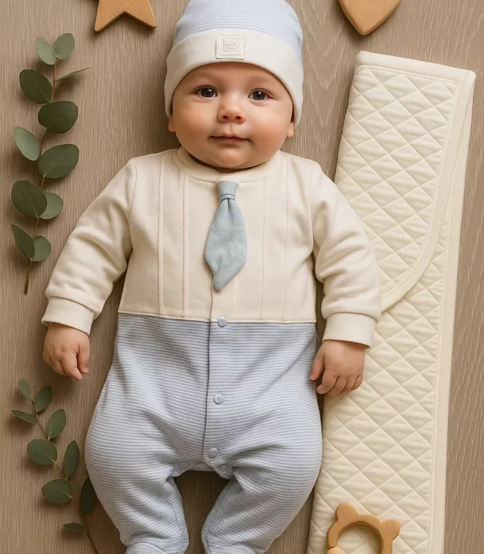 Battaniyeli Tulumlu Erkek Bebek Set %100 Pamuk