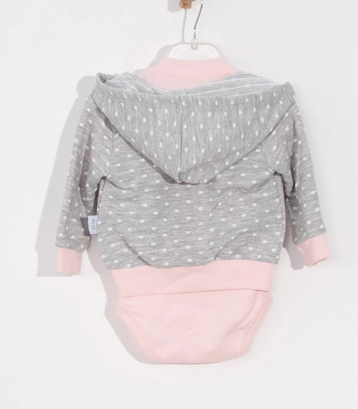 Bear Nakışlı Puanlı Pamuklu 2li Kız Bebek Takımı