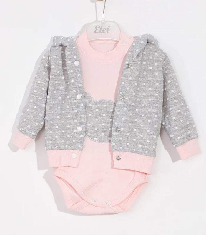 Bear Nakışlı Puanlı Pamuklu 2li Kız Bebek Takımı