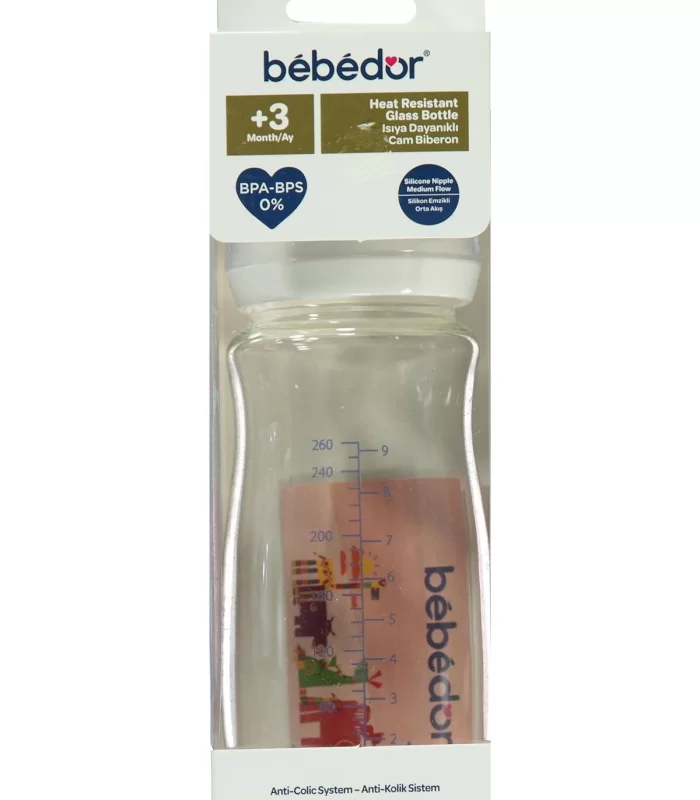 Bebedor Geniş Ağızlı Isıya Dayanıklı Cam Biberon 260ml 51301