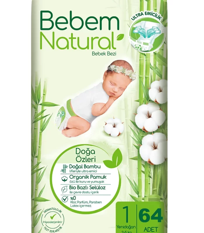 Bebem Natural Bebek Bezi Fırsat Paketi 1 Beden 2-5 Kg 64 Adet