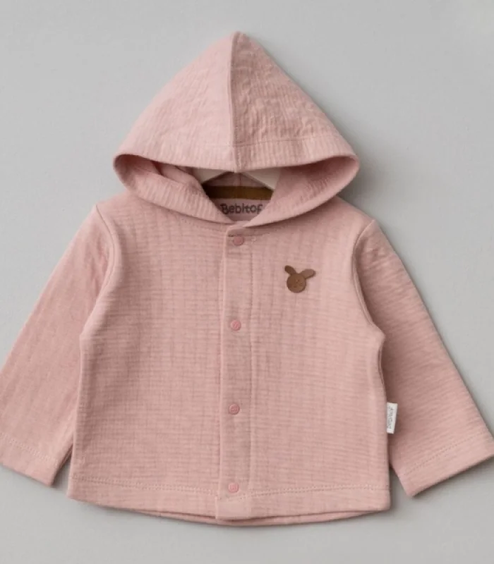 Bebitof Kapüşonlu Bebek Hırka 80153 Pudra