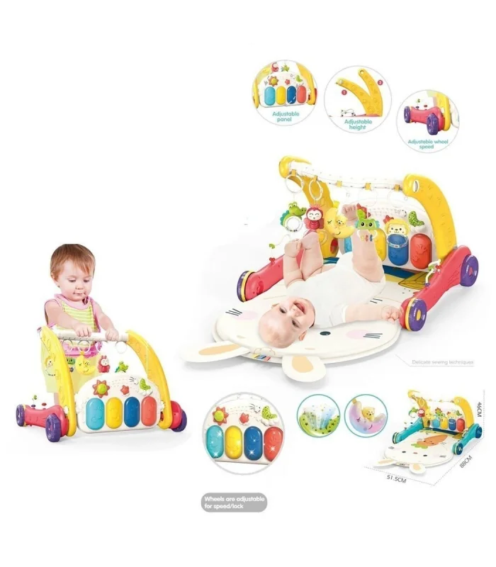 BIB6016- Vardem Piyanolu Bebek Yürüteci ve Tavşan Desenli Kırmızı Oyun Halısı  2 in 1