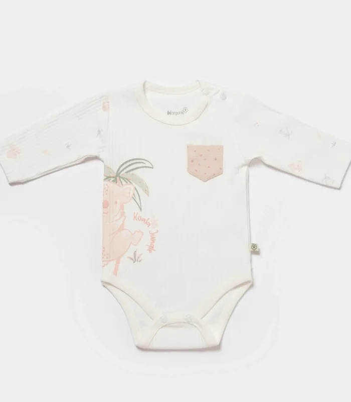 Bibaby Biorganic Koala Jungle Uzun Kol Bebek Body 56969 Pembe