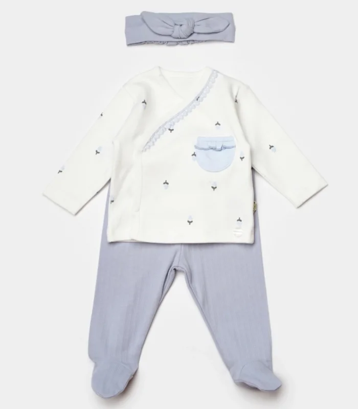 Bibaby Biorganic Love Floral 3 Parça Zıbın Seti 73346 Ekru Lila