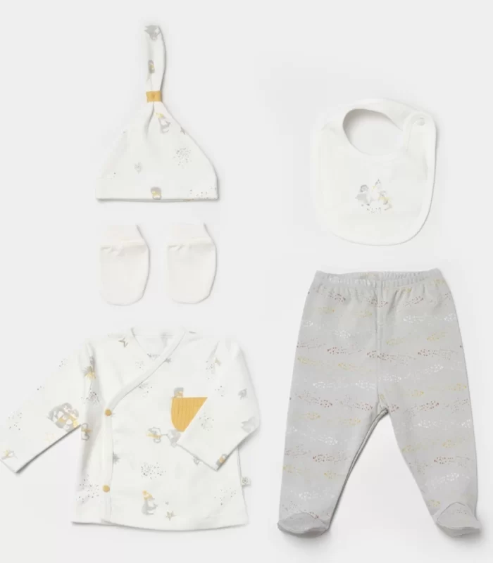 Bibaby Biorganic Penguin Club 5 Parça Hastane Çıkış Seti 62351 Ekru Gri