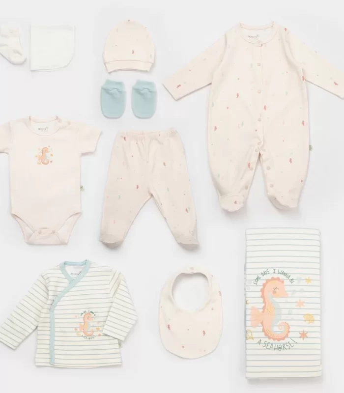 Bibaby Biorganic Save The Seahorse 10Lu Hastane Çıkış Seti 63233 Bej-Mint