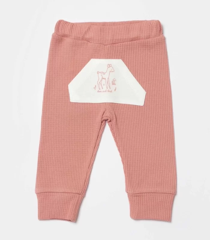 Bibaby Biorganic Waffle Deer And Bird Bebek Pantolon 57895 Ekru Gül Kurusu