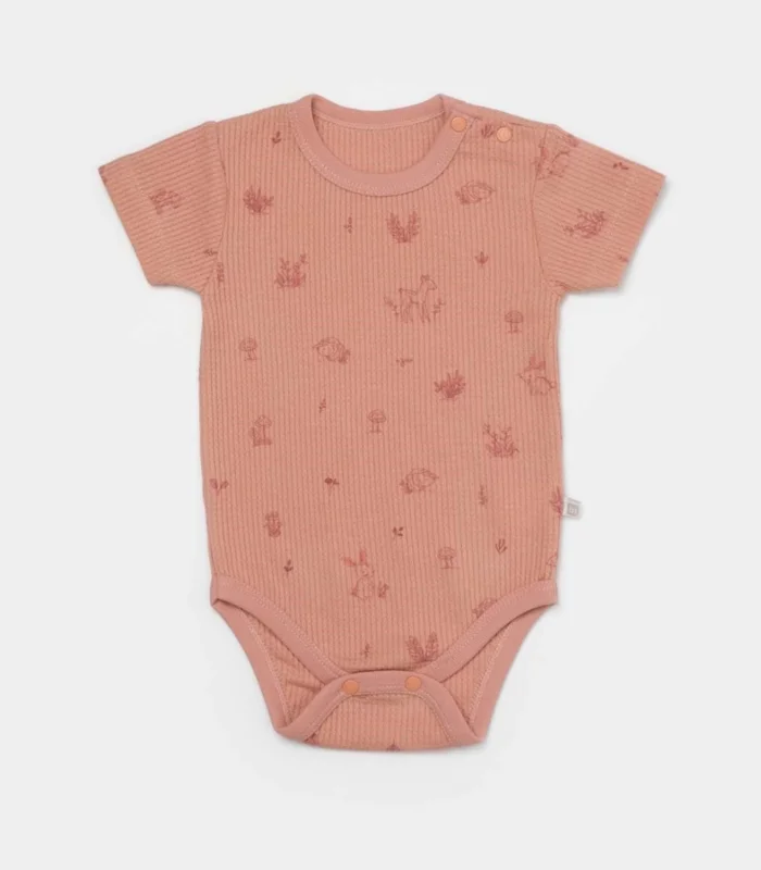 Bibaby Biorganic Waffle Deer And Bird Kısa Kol Body 56984 Ekru Rose