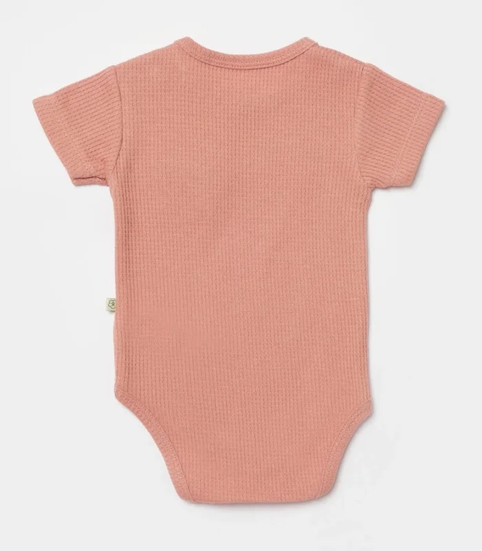 Bibaby Biorganic Waffle Smile Kısa Kol Bebek Body 56987 Red-Brown