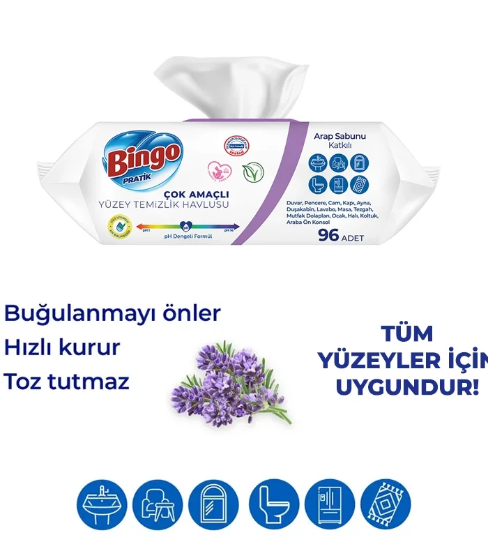 Bingo Yüzey Temizlik Havlusu 96 Adet Arap Sabunlu
