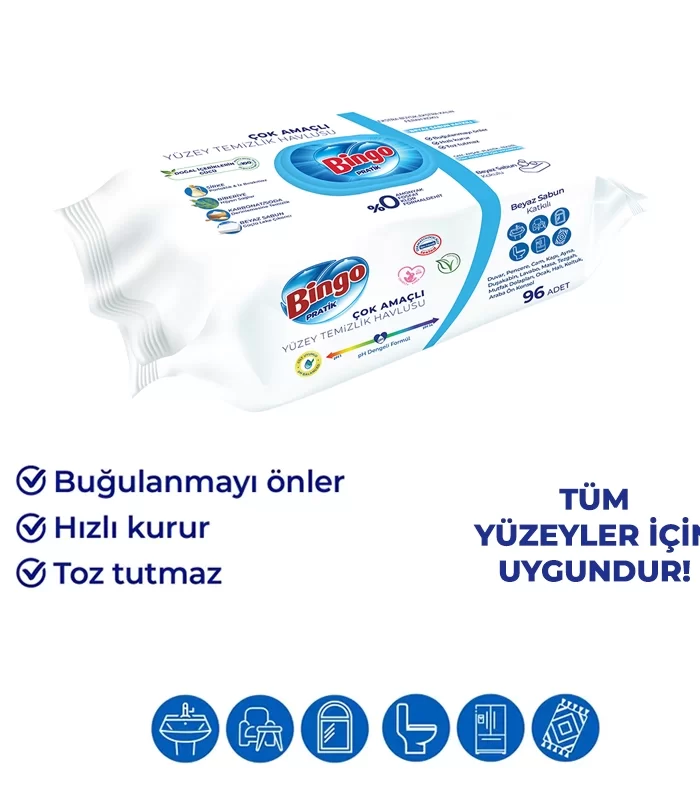 Bingo Yüzey Temizlik Havlusu 96 Adet Beyaz Sabun