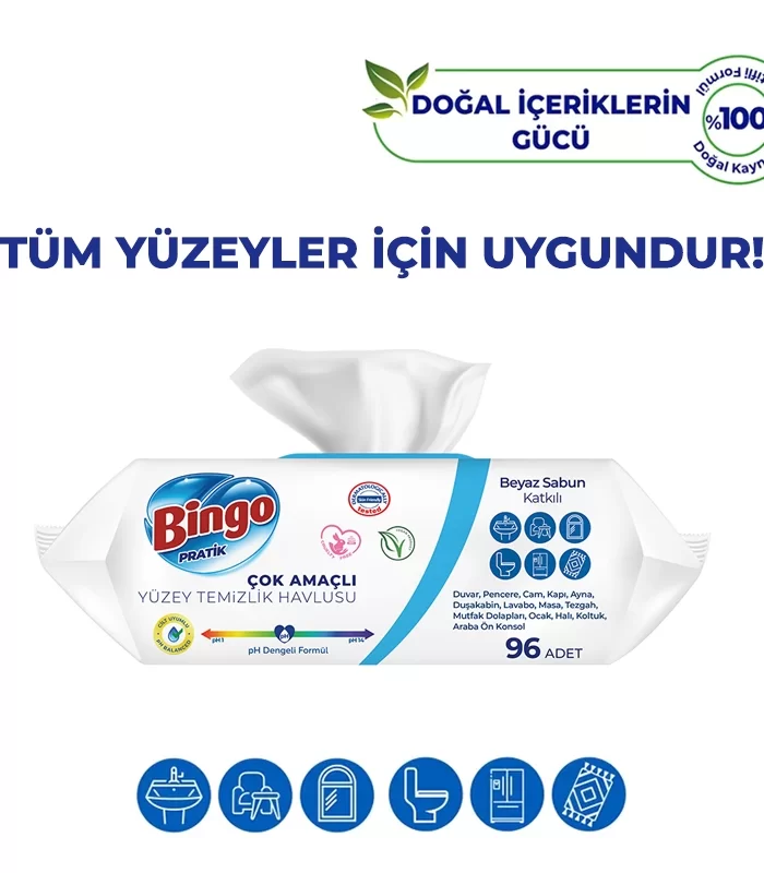 Bingo Yüzey Temizlik Havlusu 96 Adet Beyaz Sabun