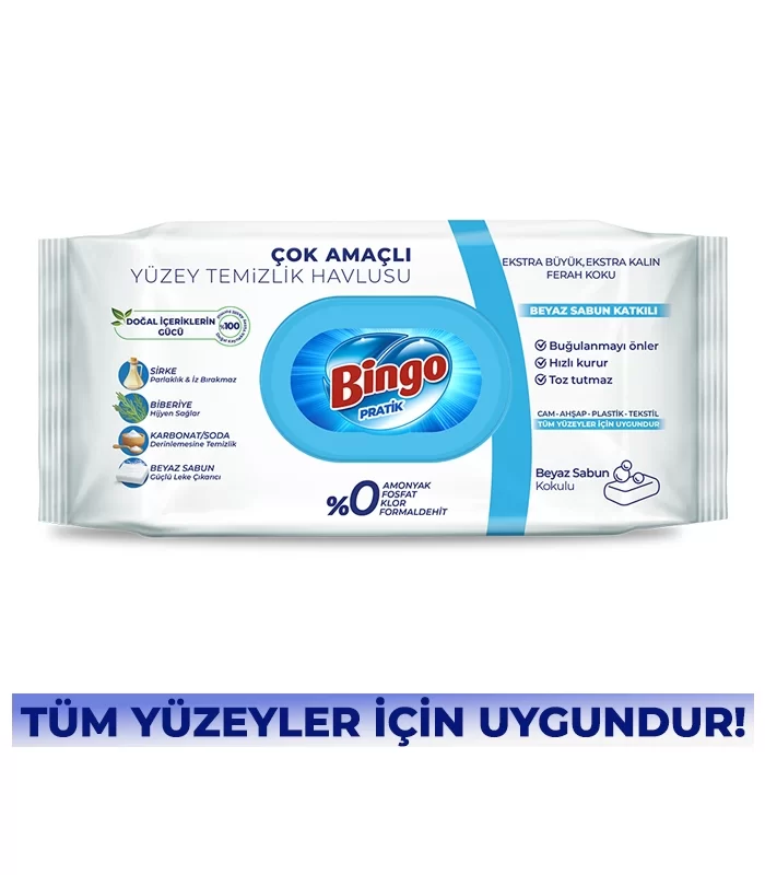 Bingo Yüzey Temizlik Havlusu 96 Adet Beyaz Sabun