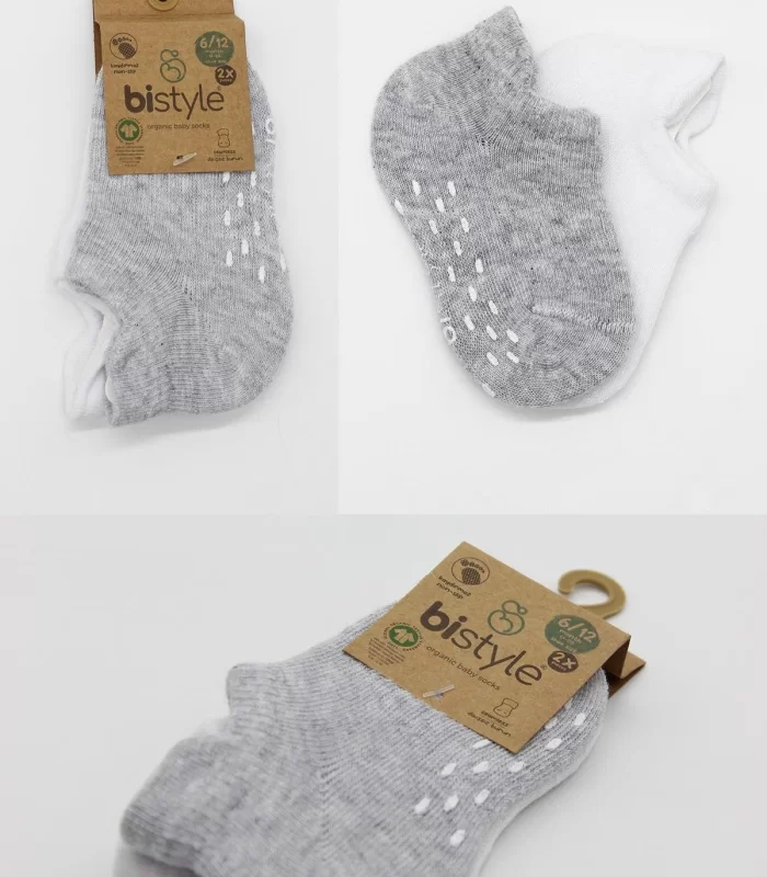 Bistyle 2li Sneakers Kaymaz Basic Penye Çorap Bs20103 Gri Beyaz