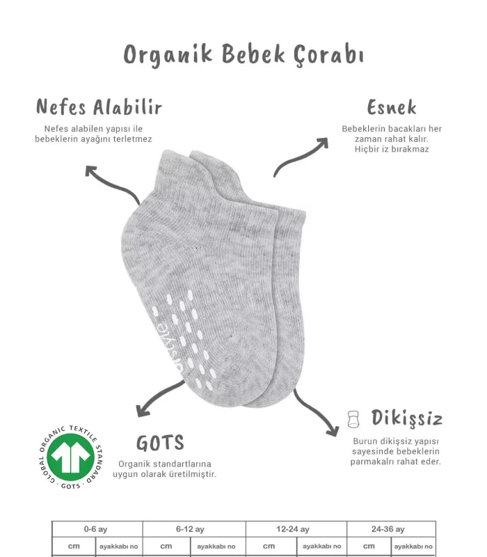 Bistyle 2li Sneakers Kaymaz Basic Penye Çorap Bs20103 Gri Beyaz