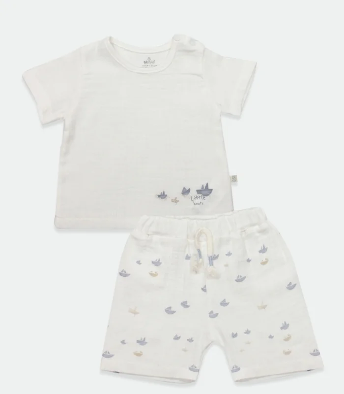 Bistyle 2li Takım Şort Müslin Little Boats 14126 Ekru