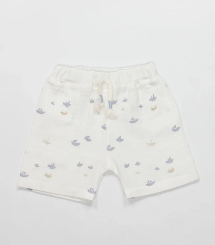 Bistyle 2li Takım Şort Müslin Little Boats 14126 Ekru