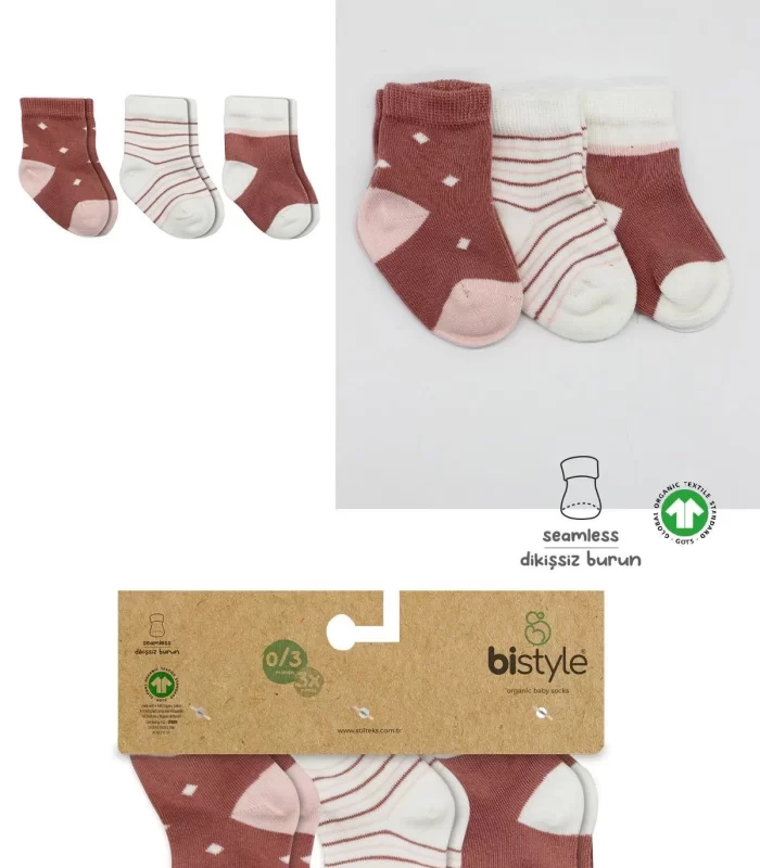 Bistyle 3lü Penye Kız Soket Çorap Bs10112 Pudra