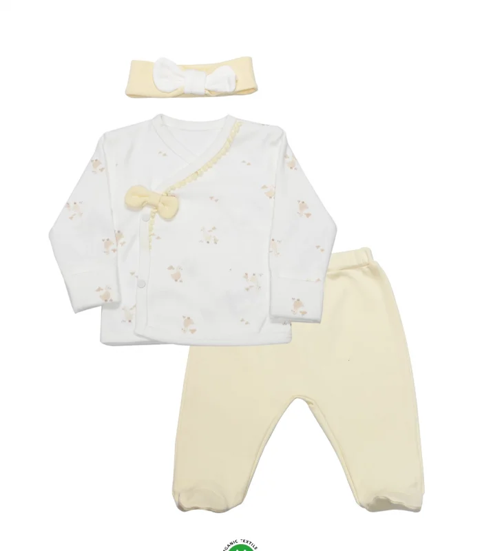 Bistyle 3lü Zıbın Takım Welcome Baby Duck 13104 Sarı-ekru
