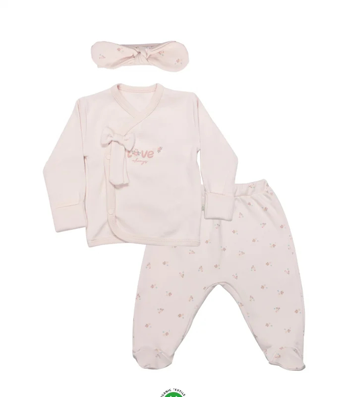 Bistyle 3lü Zıbın Takım Grow İn Love 13102 Pembe Ekru