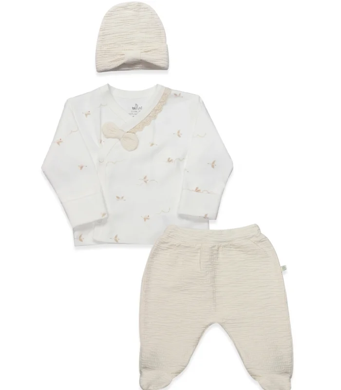 Bistyle 3lü Zıbın Takım Love You Smile 13123 Ekru