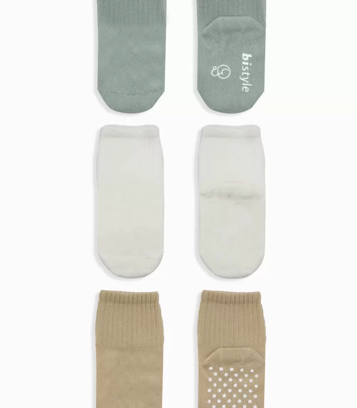 Bistyle Basic Kaymaz Penye Soket Çorap 3Lü BS10106 Nil Ekru Bej