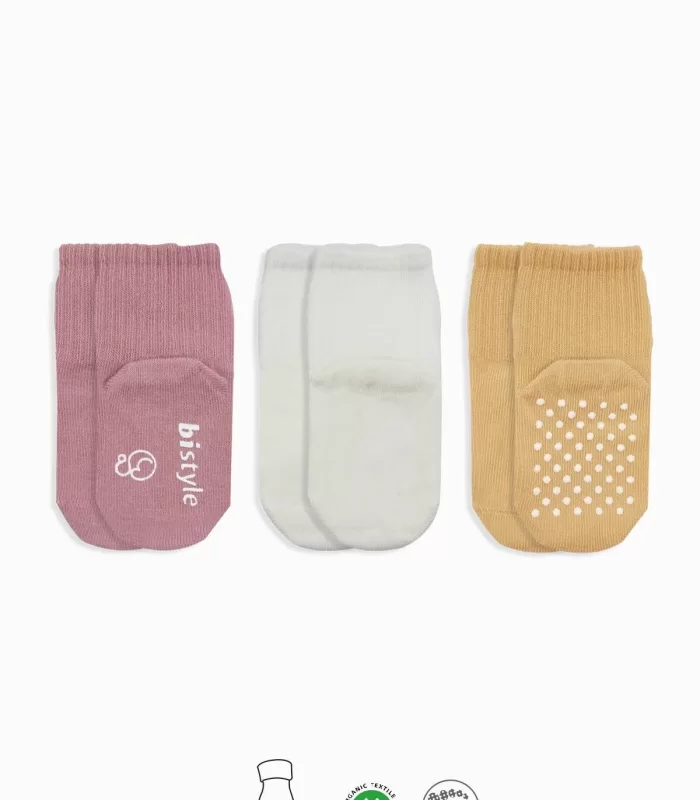Bistyle Basic Kaymaz Penye Soket Çorap 3lü Bs10107 Pudra Ekru Somon