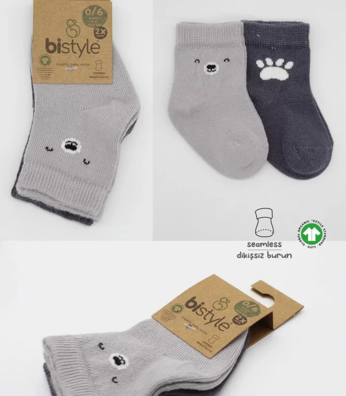 Bistyle Bear Penye Soket Çorap 2Li BS10116 Gri