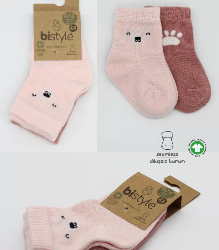 Bistyle Bear Penye Soket Çorap 2Li BS10116 Pembe