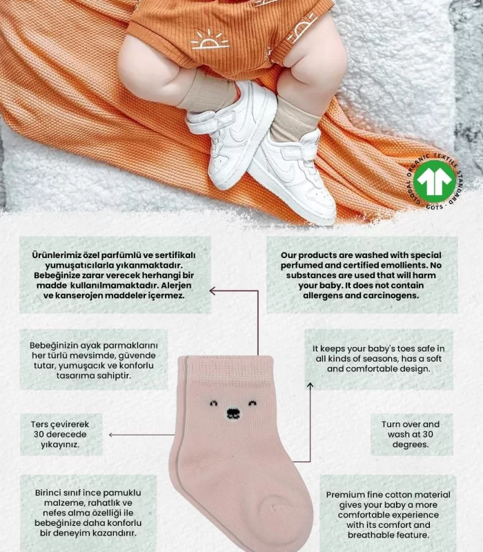 Bistyle Bear Penye Soket Çorap 2Li BS10116 Pembe