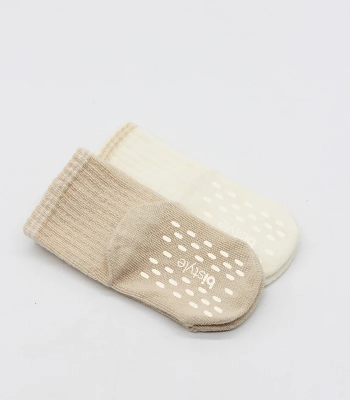 Bistyle Çemberli Basic Penye Kaymaz Soket Çorap 2li 10146 Bej