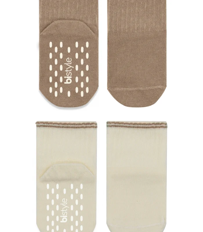 Bistyle Çemberli Basic Penye Kaymaz Soket Çorap 2li 10146 Kahve