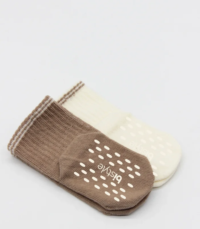 Bistyle Çemberli Basic Penye Kaymaz Soket Çorap 2li 10146 Kahve