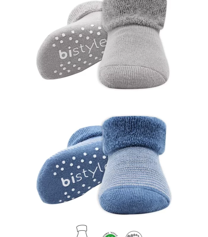 Bistyle Çemberli Kaymaz Havlu Soket Çorap 2Li BS10503 İndigo Gri