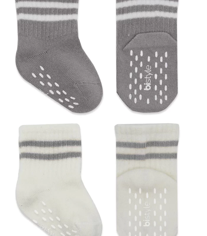 Bistyle Çemberli Kaymaz Soket Çorap 2Li BS10125 Gri Ekru