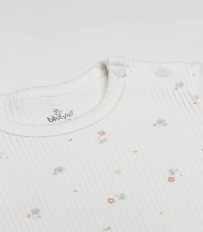 Bistyle Flying Bloom White Yarım Kol 2li Body 17118 Ekru Gül Kurusu