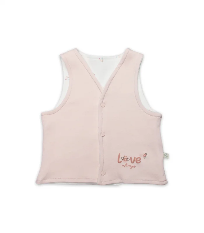 Bistyle Grow İn Love Çift Taraflı Bebe Yelek 18102 Pembe Ekru