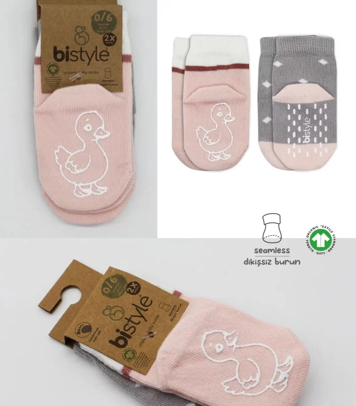 Bistyle Hayvan Figür Kaymaz Kız Soket Çorap 2li Bs10120 Gri