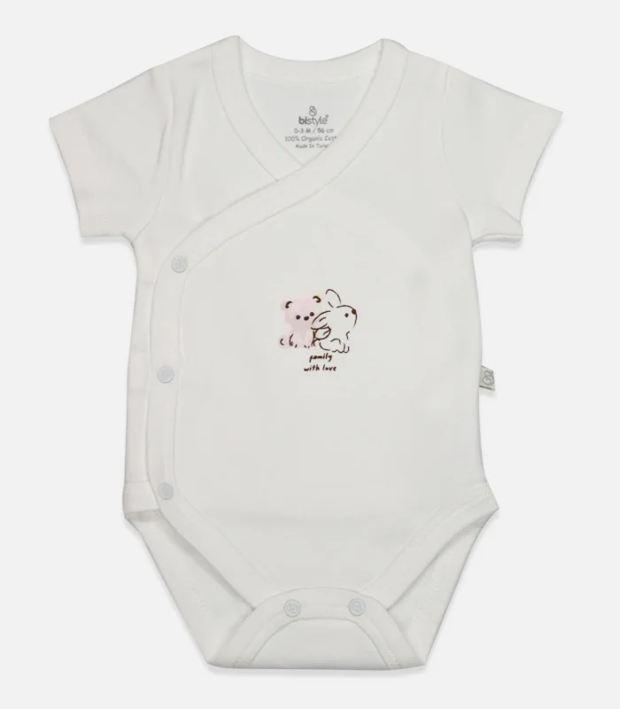 Bistyle Kruvaze Body Yarım Kol Love You Family 17144 Pudra