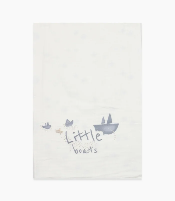 Bistyle Müslin Battaniye Little Boats 70131 86x124cm Ekru