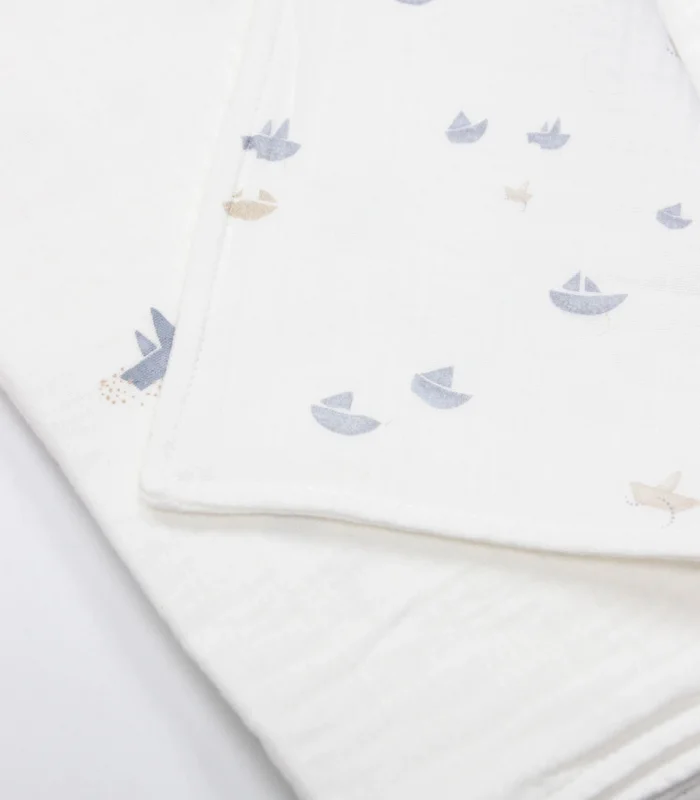 Bistyle Müslin Battaniye Little Boats 70131 86x124cm Ekru