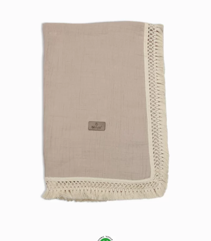 Bistyle Organik Müslin 80x90 Fistolu Battaniye 70112 Bej