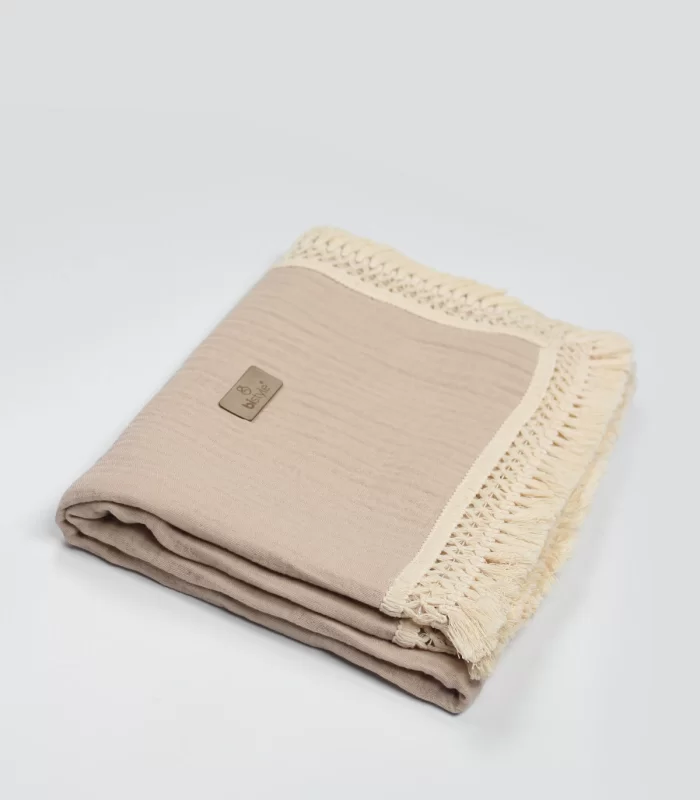 Bistyle Organik Müslin 80x90 Fistolu Battaniye 70112 Bej