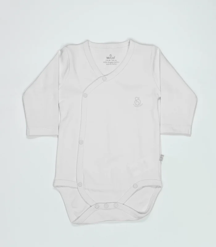Bistyle Organik Natural Basic Style Kruvaze Uzun Kol Body Bs17102 Beyaz