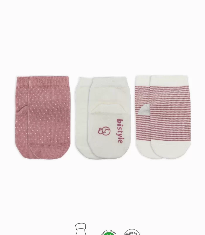 Bistyle Puanlı Kaymaz Penye Soket Çorap 3lü Bs10108 Pudra