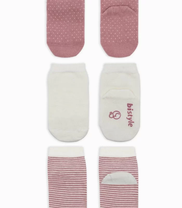 Bistyle Puanlı Kaymaz Penye Soket Çorap 3lü Bs10108 Pudra