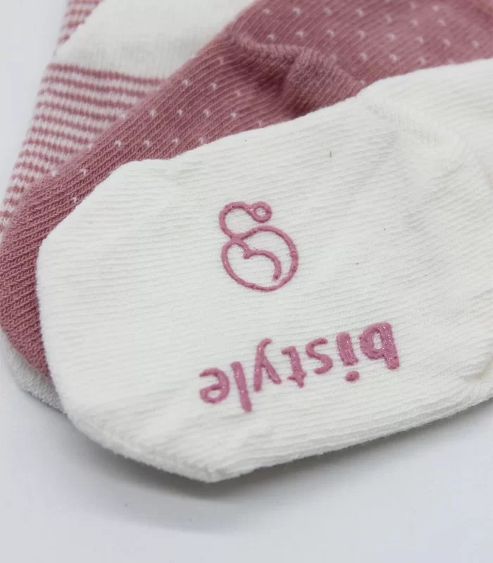 Bistyle Puanlı Kaymaz Penye Soket Çorap 3lü Bs10108 Pudra